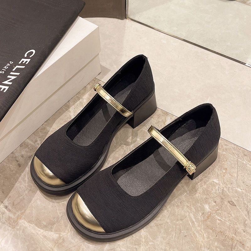 Shallow French high-heeled Mary Jane shoes thick heel square head temperament spring and autumn new fashion single shoes women