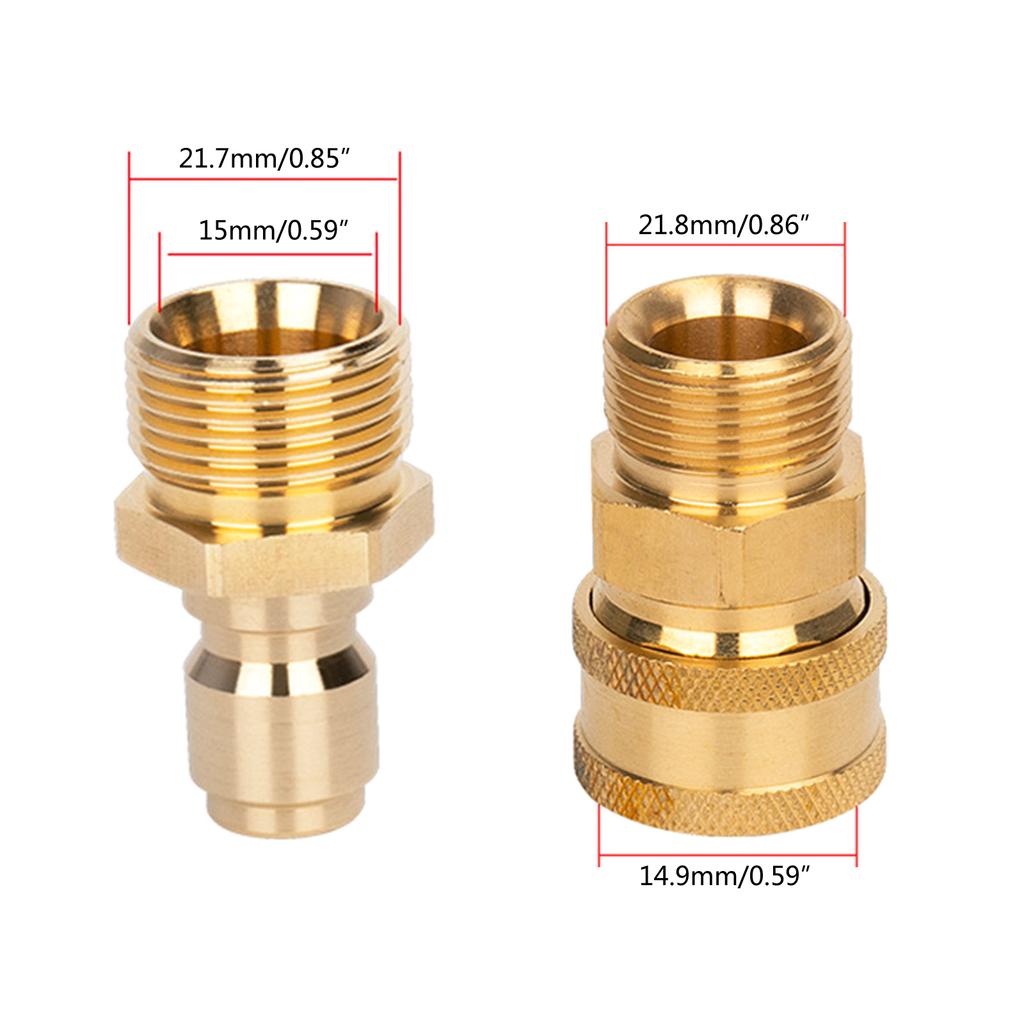 1 Pair Brass 3/8 Inch Quick Release Connector with M22 Thread 15mm Pin Adapter For High Pressure Washer Hose And Outlet