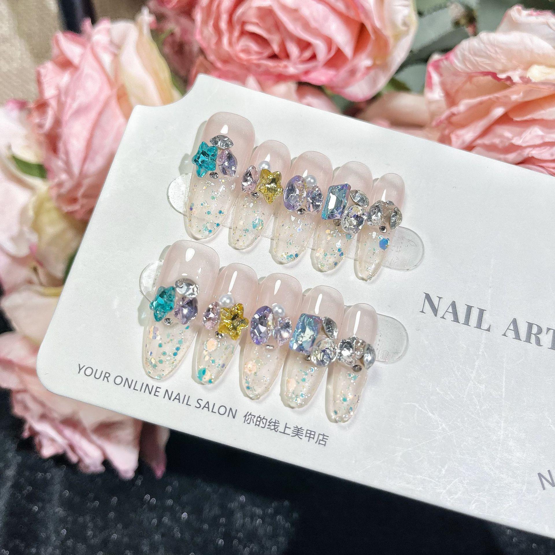

Sparkly Diamond Nude Nail Art: Handmade, Wearable, Versatile for Summer Extra Small