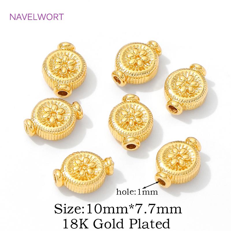18K Gold Plated Flat Round Spacer Beads Brass Bracelet Beads For Jewelry Making,Separator For Beads,DIY Beading Accessories