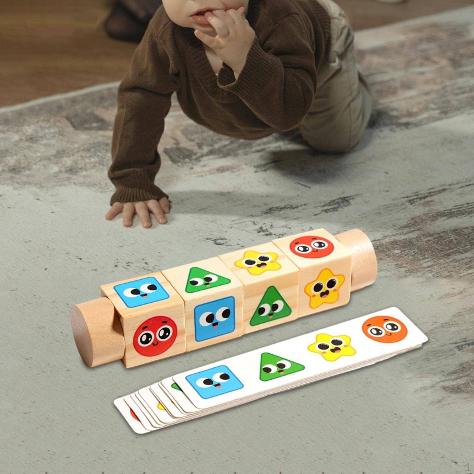 

Block Puzzle Board Game, Compact Wooden Early Learning Educational Toy for Kindergarten Kids. Expressions