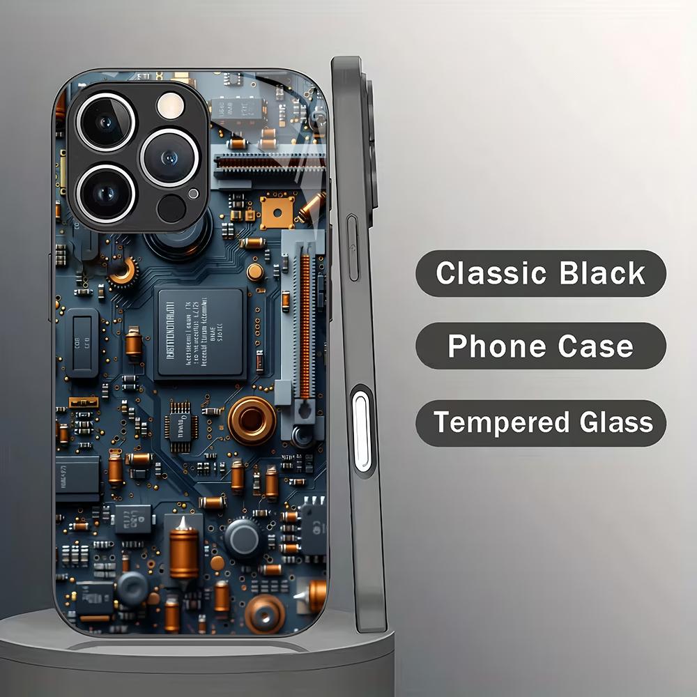 Mechanical internal structure pattern tempered glass phone case suitable for iPhone 17 16 15 14 13 12 11 Pro/Max/Plus shockproof