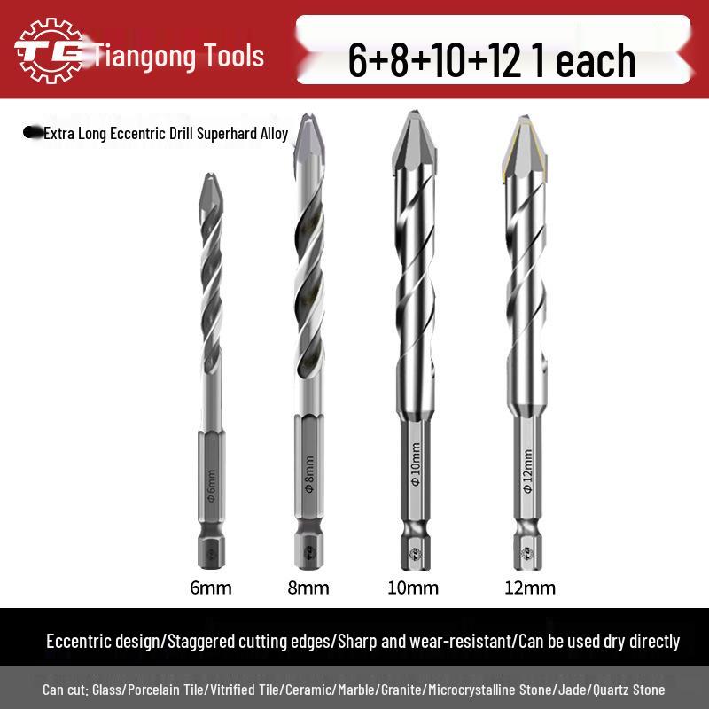 Eccentric Tile Drill Bit for Concrete, Cement, and Ceramic – Super Hard Alloy Triangle Impact.
