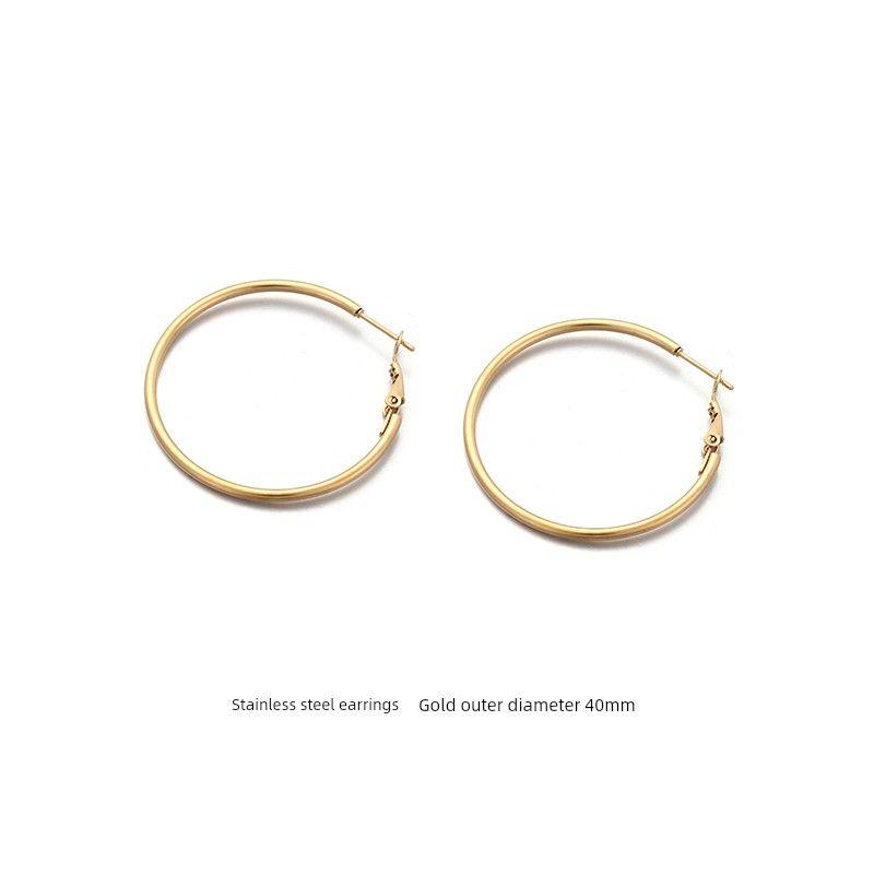 Women's Stainless Steel Big Circle round European and American Exaggerated Earrings