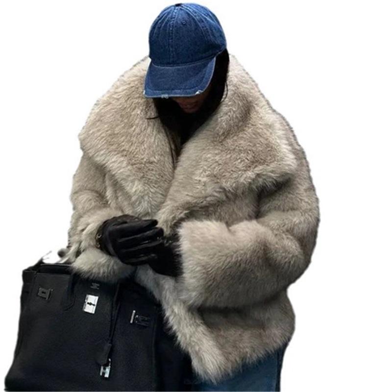 Women Faux Fox Fur Cropped Coat Large Lapel Collar Luxury Short Fluffy Jacket Cruelty‑Free Warm Outerwear For Winter Party Street Wear