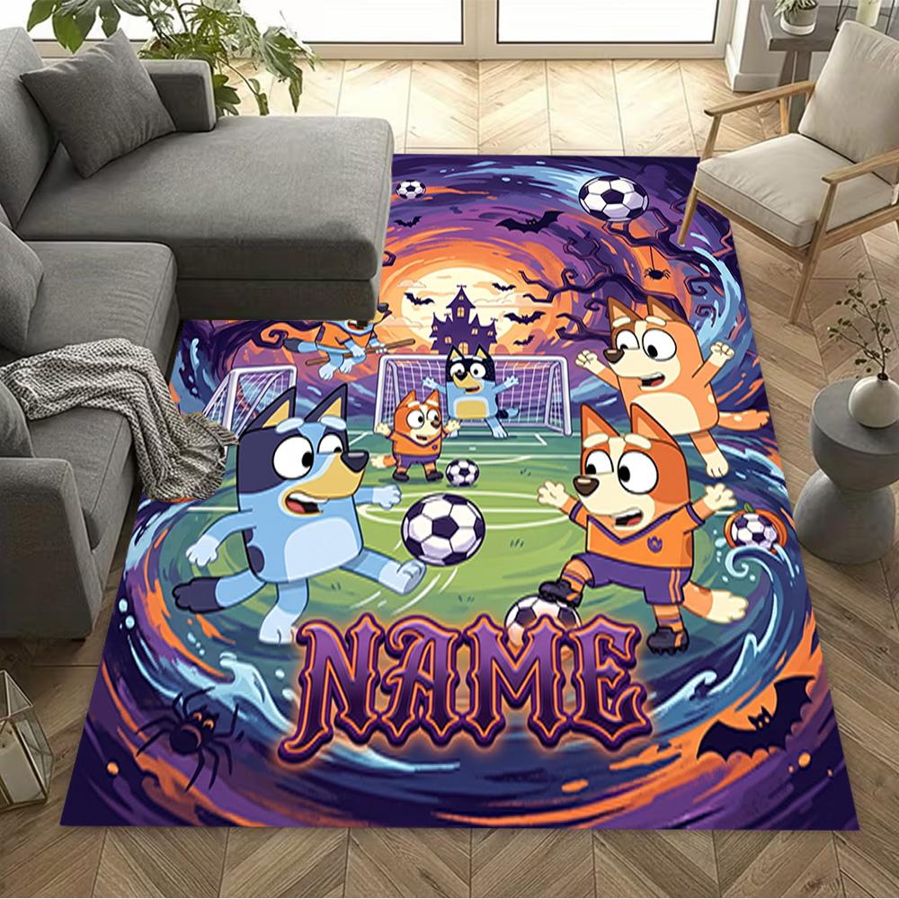 Bluey's Soccer Celebration Personalized Text Floor Mat Suitable for Dining Room Decorate Room Kitchen Bedrooms Anti-slip Rug Office Home Decor