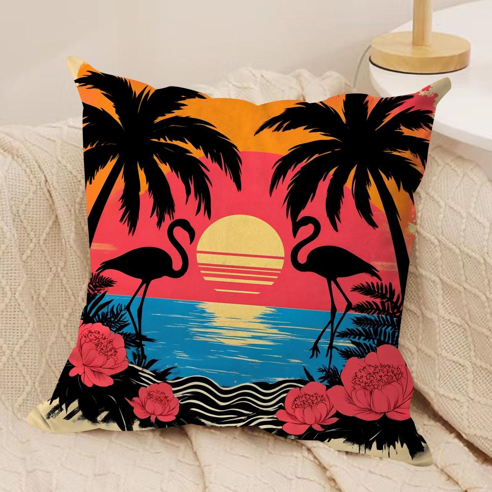 Tropical Palm Flamingo Cushion Cover Soft Plush Fabric DoubleSided Printed Cushion Covers for All Seasons Modern Home Decor