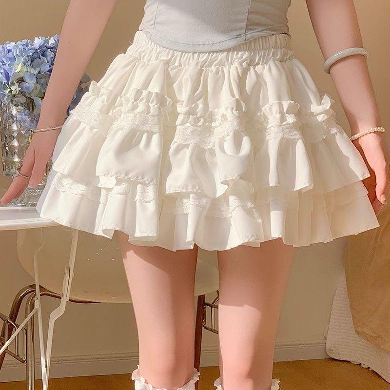 Princess Style White Lace Bubble Skirt With High Waist For Women Spring 2025