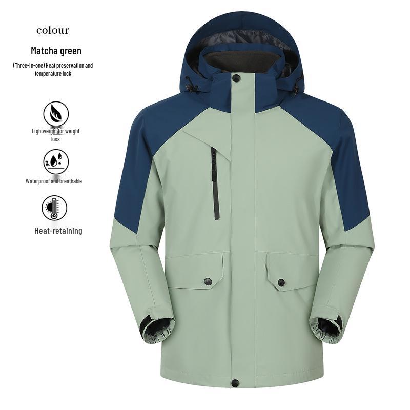 Unisex Windproof Waterproof 3-in-1 Logo Windbreaker Jacket with Detachable Coat for Couples