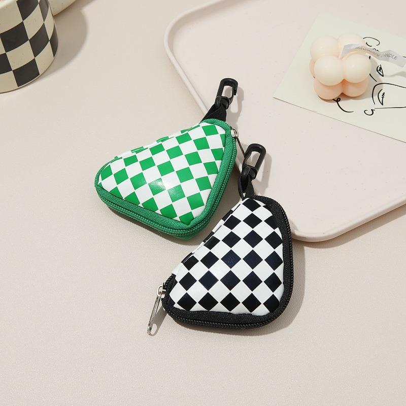 Tide Card Checkerboard Earphone Bag Removable Chain Multi-functional Bag Pendant Change Bag Coin Bag Clothing Accessories
