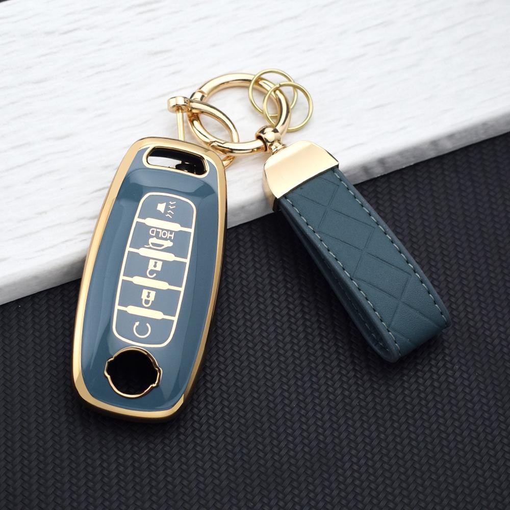 TPU Key Fob Cover for Nissan Rogue Kicks Pathfinder Qashqai J12 Ariya Altima Premium 5 Buttons Soft Key Case Holder Accessories