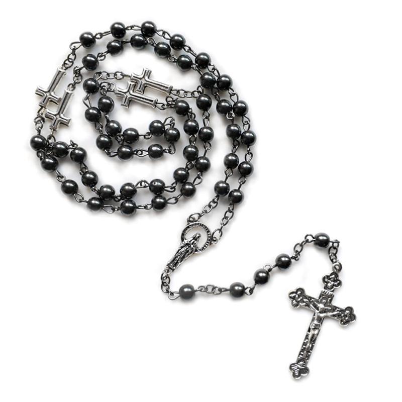 Fashion Handmade Round Beads Catholic Rosary Necklace for Cross Pendant Religious Jesus Necklaces Men Women Jewelry Charm Gift