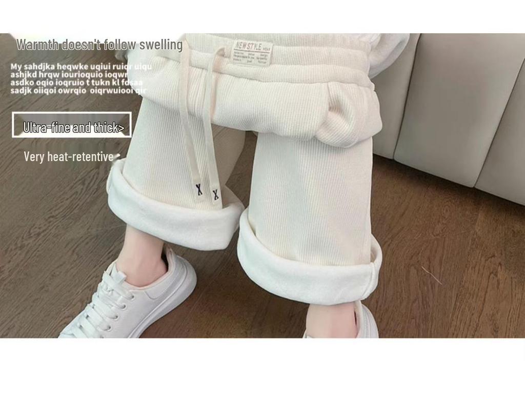European Cotton Velvet Wide-Leg Pants for Women - Thickened, Loose Fit, Straight-Leg, Small Size, Casual, Perfect for Autumn and Winter