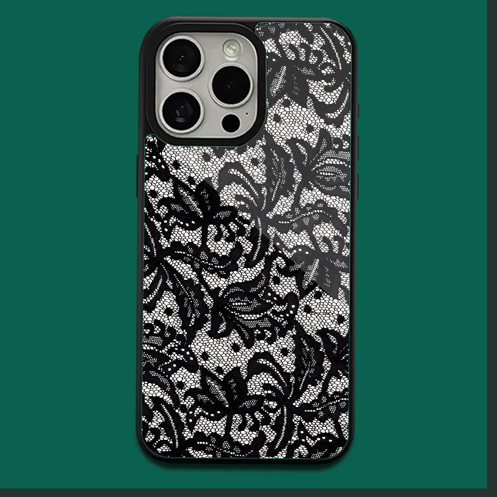 Black lace print New Hot Phone Case For iPhone 16,15,14,13,12,11,Plus,Pro,Max,Mini Soft Magesafe Magnetic Wireless Charge