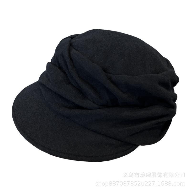 Cotton and Linen Pleated Peaked Cap Women's Autumn and Winter Warm Face Small Equestrian Hat Versatile Painter Newsboy Hat