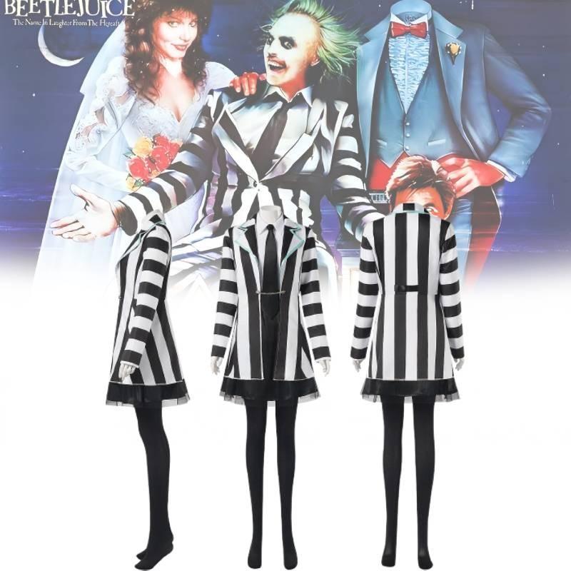 Beetlejuice 2 Cosplay Costume For Women Featuring Striking Black Polyester Blend Fabric
