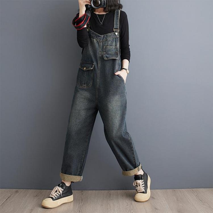 Women Elastic Long Pants Spring Denim Overalls Loose Casual Trousers Plus Size Basic Jeans