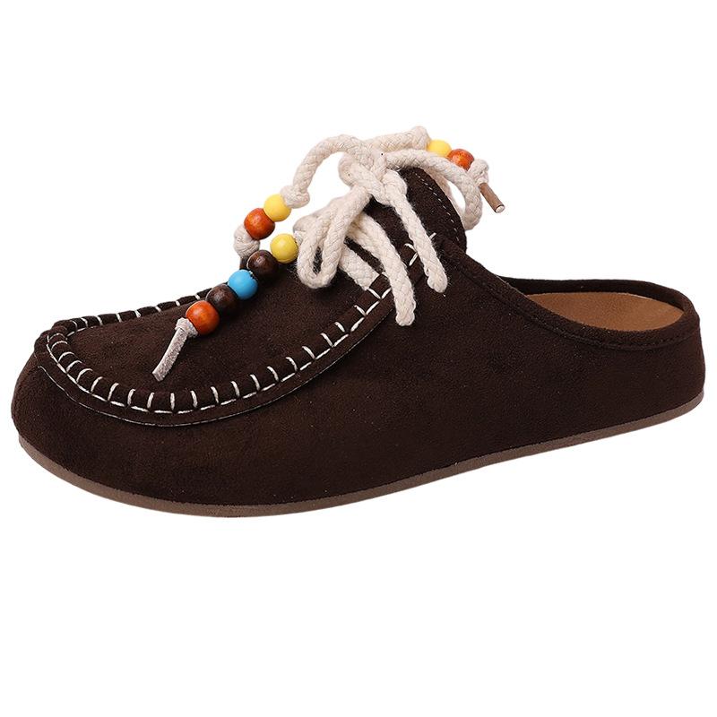 Fashion strap bow half slippers women's summer retro outer wear Muller style casual and comfortable non-slip bag head drag moisture