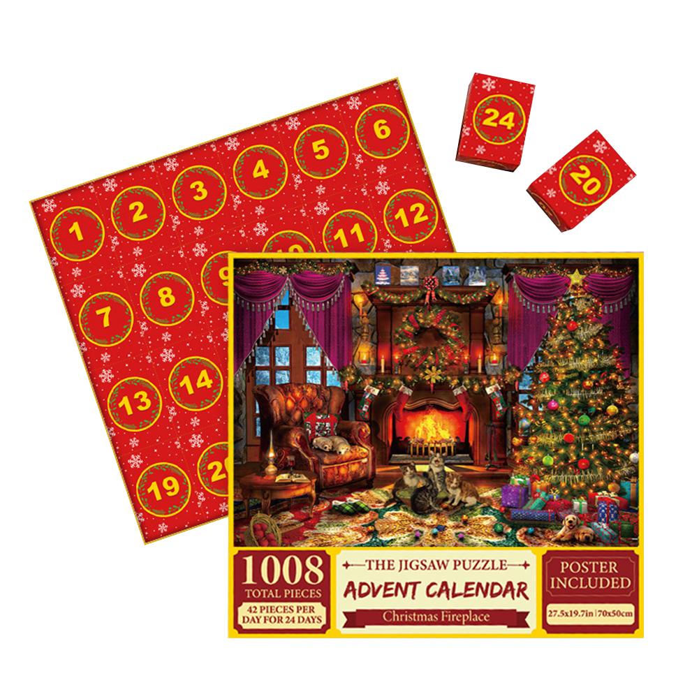 Christmas 24 Box Puzzle Countdown Calendar 11.26 X 8.66 Inch Kids Puzzles Countdown Calendars 1008 Pieces Jigsaw for Adult Teens 24 Grids