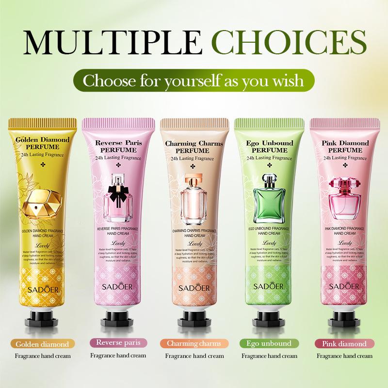 5 Stück Parfüm Duft Handcreme Set Feuchtigkeitsspendende Nicht Klebrige Handcreme Pflegende Feuchtigkeitsspendende Anti-Falten Handhautpflege