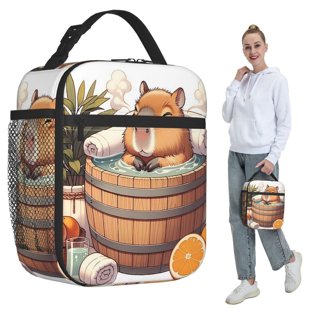 Bath Water Capybara Hot Spring Bubble Insulated Lunch Bag for Kids Cooler Thermal Food Box Tote Portable Lunch Boxes Container