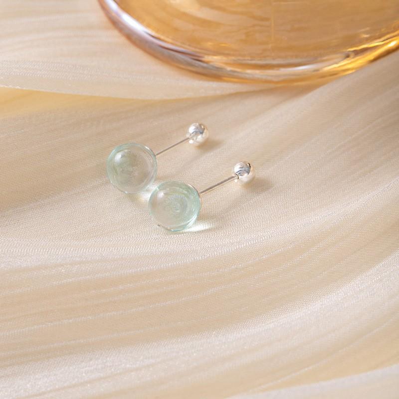 Aquamarine Round Bead Stud Earrings Screw Earrings Dopamine Sweet Simple Earrings Light Luxury Niche Ear Hole Earrings
