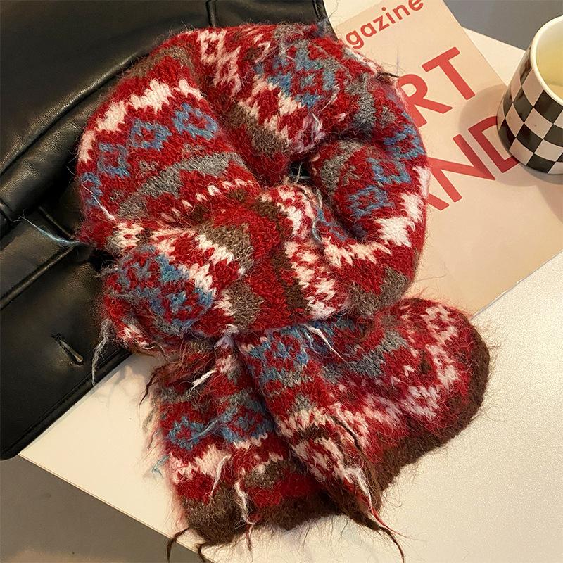 Fair Island Style Mohair Scarf Women's Year New Autumn and Winter Warm Retro High-end Knitted Scarf Tide