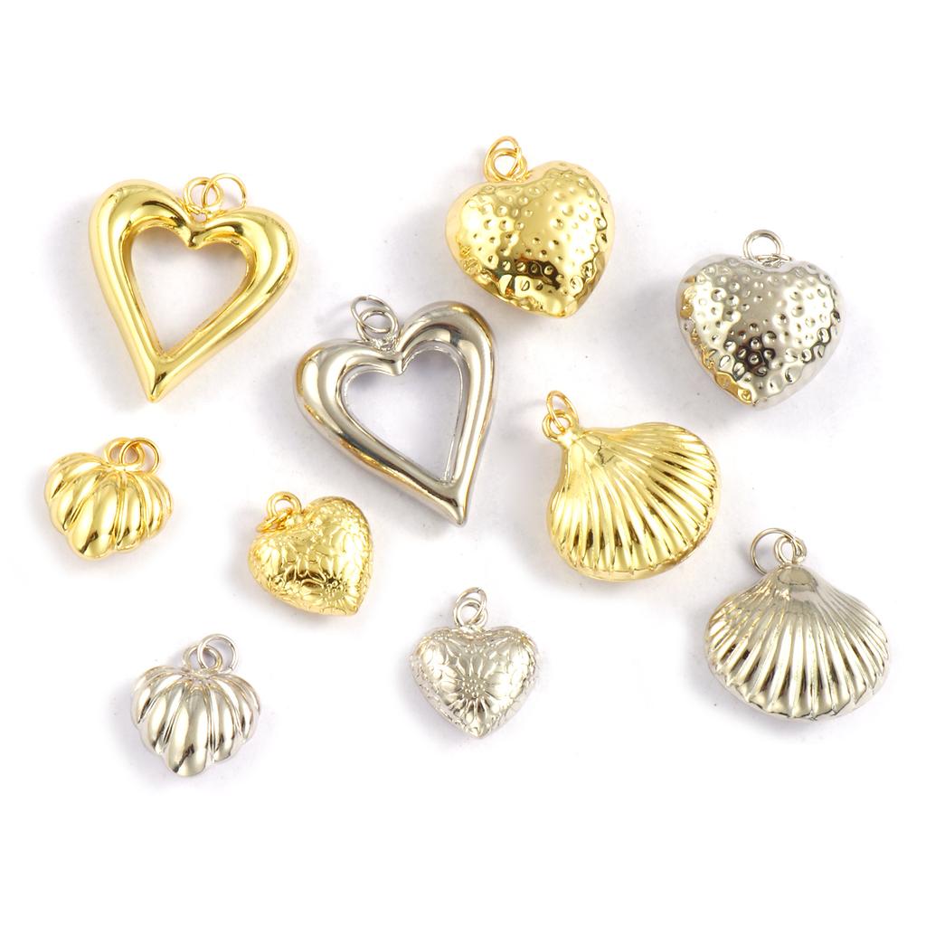 2 PCs Brass Charms Gold Plated Heart Shell Charms Pendants For DIY Necklace Bracelet Earrings Jewelry Making Findings