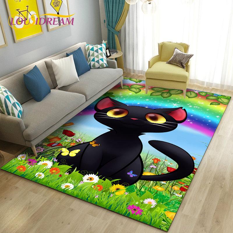 3D Cartoon Cute Cat Area Rug,Carpet Rug for Living Room Bedroom Sofa Doormat Kitchen Decoration,Kid Play Game Non-slip Floor Mat