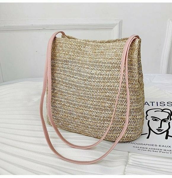 Женская соломенная сумка в богемном стиле, тканая круглая сумка из ротанга, летние пляжные сумки через плечо розовый