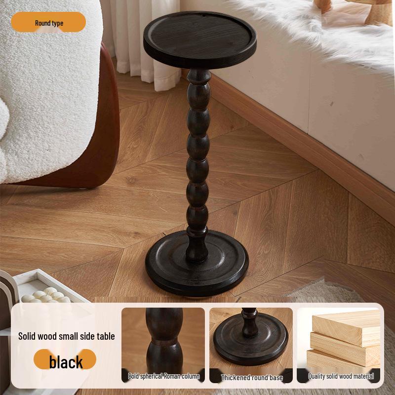 Retro Solid Wood Mini Coffee Table & Movable Side Table with Storage