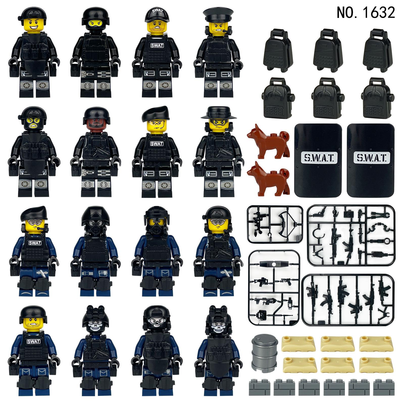 16 Blue Swat Black Figurine M1632 Anti-Terrorism Military Model Doll Children Fight