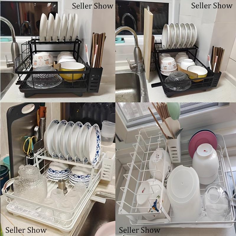 Dish Rack, Large Capacity Dish Drying Rack With Draining Board, Double Layer Detachable Dish Storage Organizer For Dishes, Cups