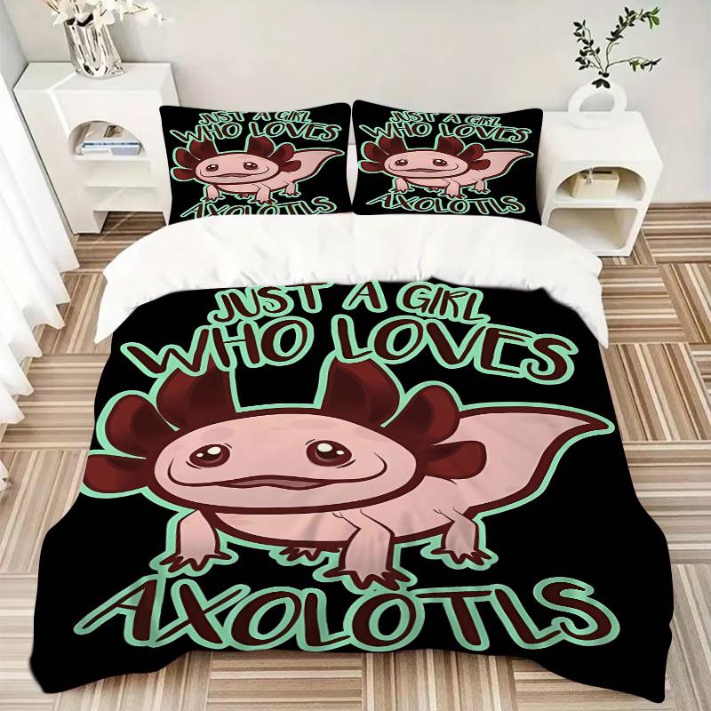3pcs Axolotls Bedding Set - Includes Quilt Cover and Pillowcases, Suitable for All Seasons, Machine Washable - Ideal Gift for Family and Fri