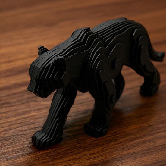 3D Printed Black Panther Figurine, Matte Black Texture Geometric Desktop Decoration, Layered Panther Sculpture Home Office Decor Gift