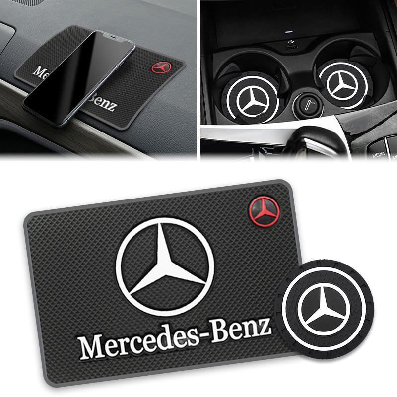 Car Coasters Water Cup Slots Non-Slip Mat For Mercedes Benz AMG G350 G500 G63 S680 GLS600 Anti-skid Coaster Interior Accessories