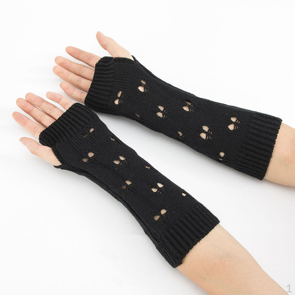 Women Winter Fingerless Long Knit Wrist Arm Warmer with Finger Holes