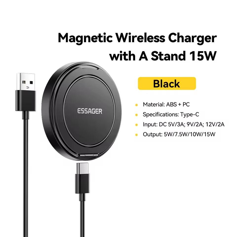 

Essager Magnetic Wireless Charger 15W With Cable For iPhone 14 13 12 Pro Max Fast Wireless Charging For Samsung Xiaomi Earphones 15W чёрный