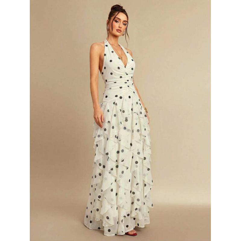 Europe, America 2026 summer new temperament ruffle edge polka dot elegant beach vacation dress