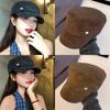Women Fashion Flat Top Black Suede Beret Hat With Wide Brim And Style Geometric