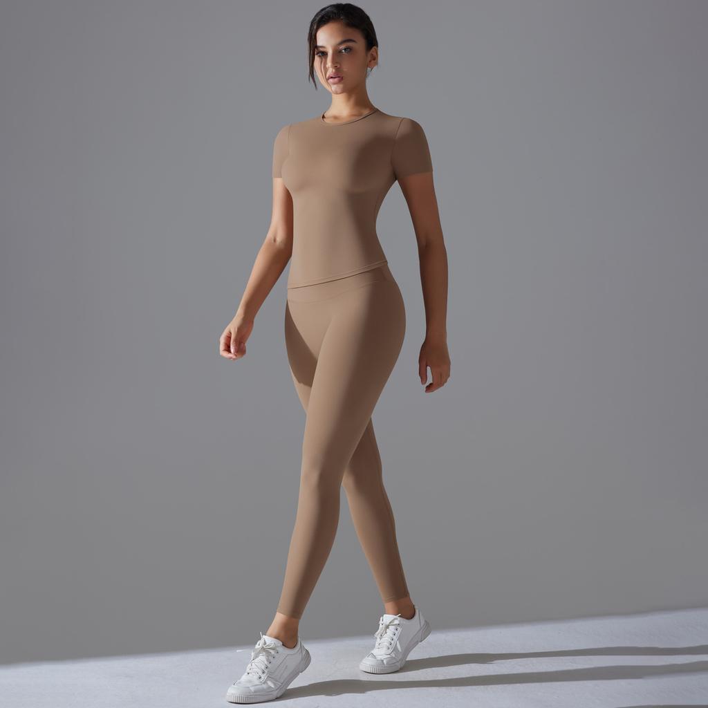 New T-shirt, Quick Drying Yoga Suit, Short Sleeved Slim Fit Fitness Top, Cover Up Shirt, Outdoor Running Sports Suit, Women's