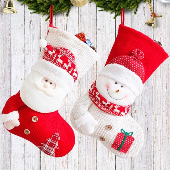Christmas Stockings 19 Inch Large 3D Santa Claus/Snowman Knit Stockings Fireplace Hanging Gift Bag