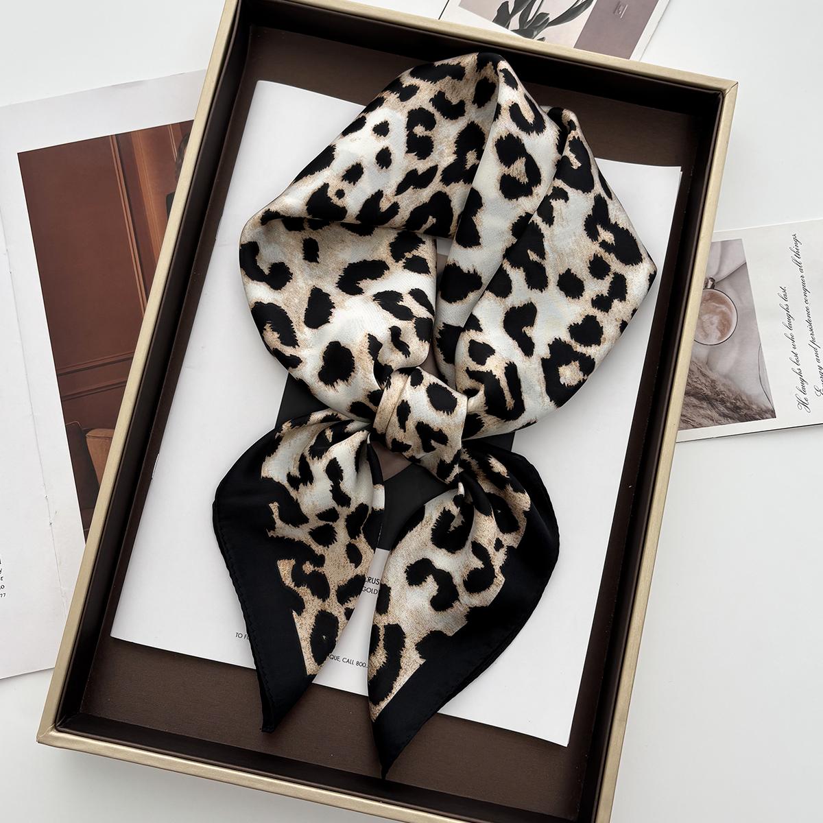 

1pc Luxury Brand Leopard Print Bandana Square Scarf Women s Imitation Silk Scarf Casual Versatile Decoration Small Neck Scarf