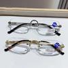 Anti Blue Light Frameless Reading Eyeglasses Ultra Light High Definition Far Sight Glasses Fashion Luxury Goggle To +3.5+4.0