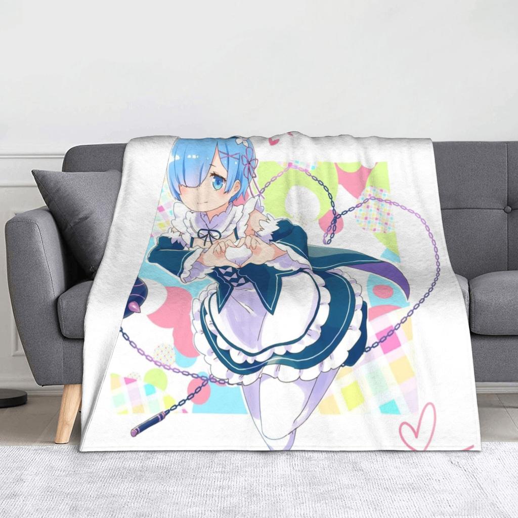 Rem Emilia Re:ZERO Flanell-Kuscheldecken Starten das Leben in Anderen Welten Anime-Decke für Sofa Couch Warmes Schlafzimmer Steppdecke
