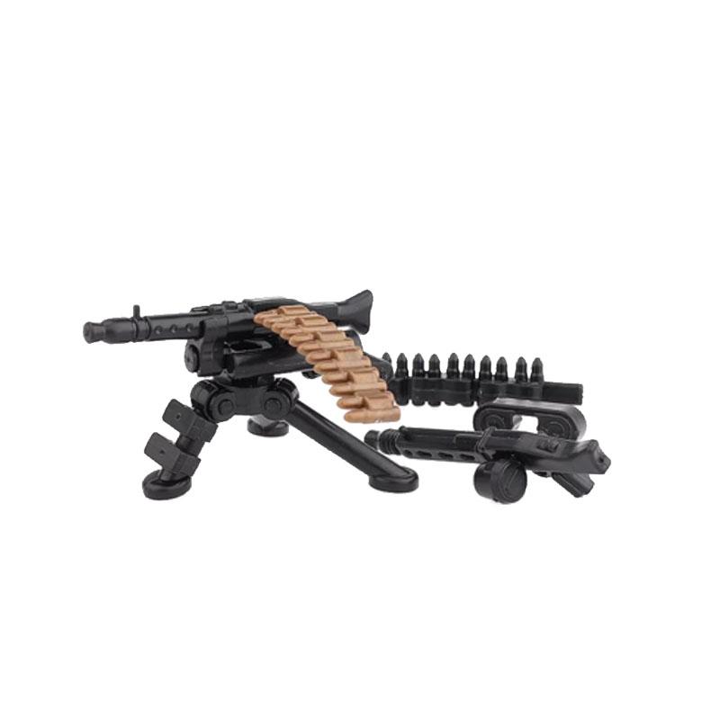 Military WWII Weapons Building Blocks Soldier Figure Toy Gatling M2 Heavy Machine Gun NSV M19 Box Rifle Bullet Chain Mortar K045