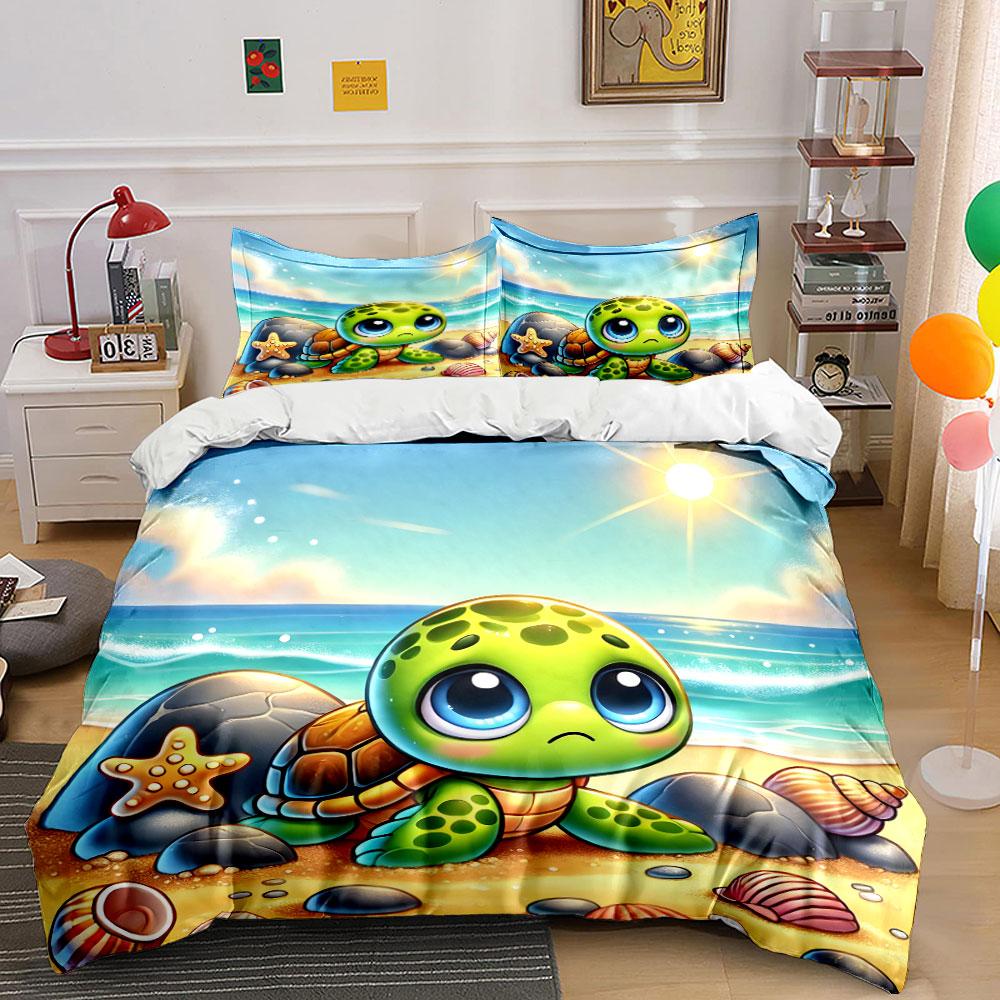 Cute Turtle Beach Decorations Set Soft Comfortable Duvet Cover Bedding Set Included 1*Duvet Cover & 2*Pillowcases, Gift