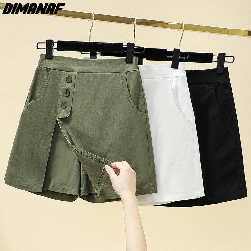 

DIMANAF 2023 Большие размеры летние брюки женские эластичные брюки на пуговицах свободные повседневные женские поддельные двухсекционные брюки зеленые 5XL