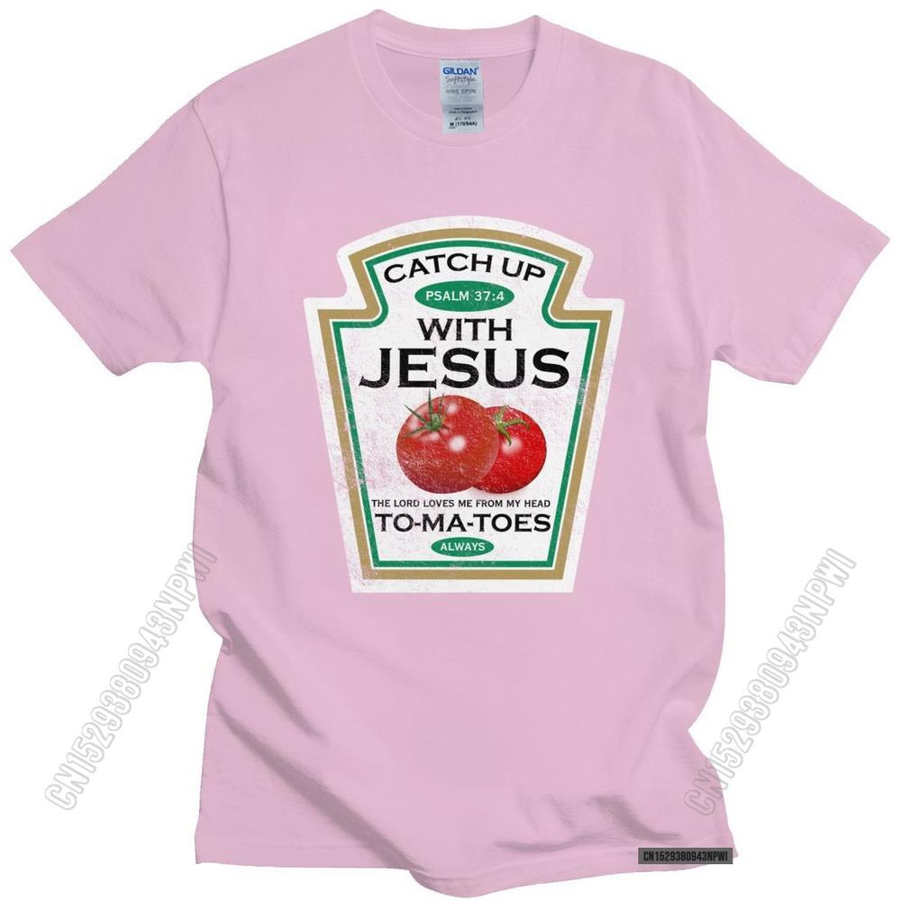 Lustiges Catch Up With Jesus T-Shirt Herren Vintage Vegan Tomaten T-Shirt Christliches Geschenk Veganismus O-Ausschnitt Baumwoll-T-Shirt Merchandise