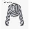 MO&Co. Women's Short Deconstructed Striped Cotton Shirt